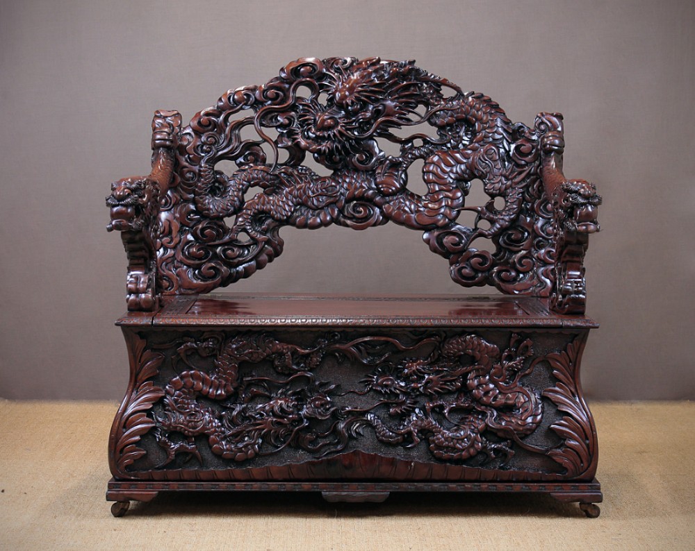 Japanese Meiji Dragon Carved Hall Seat c.1890.