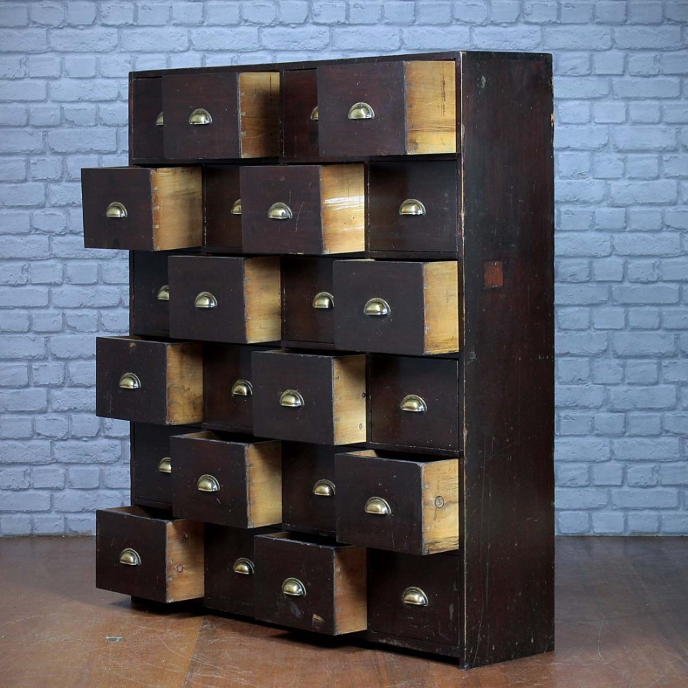 Bank of 24 Edwardian Shop Drawers c.1910