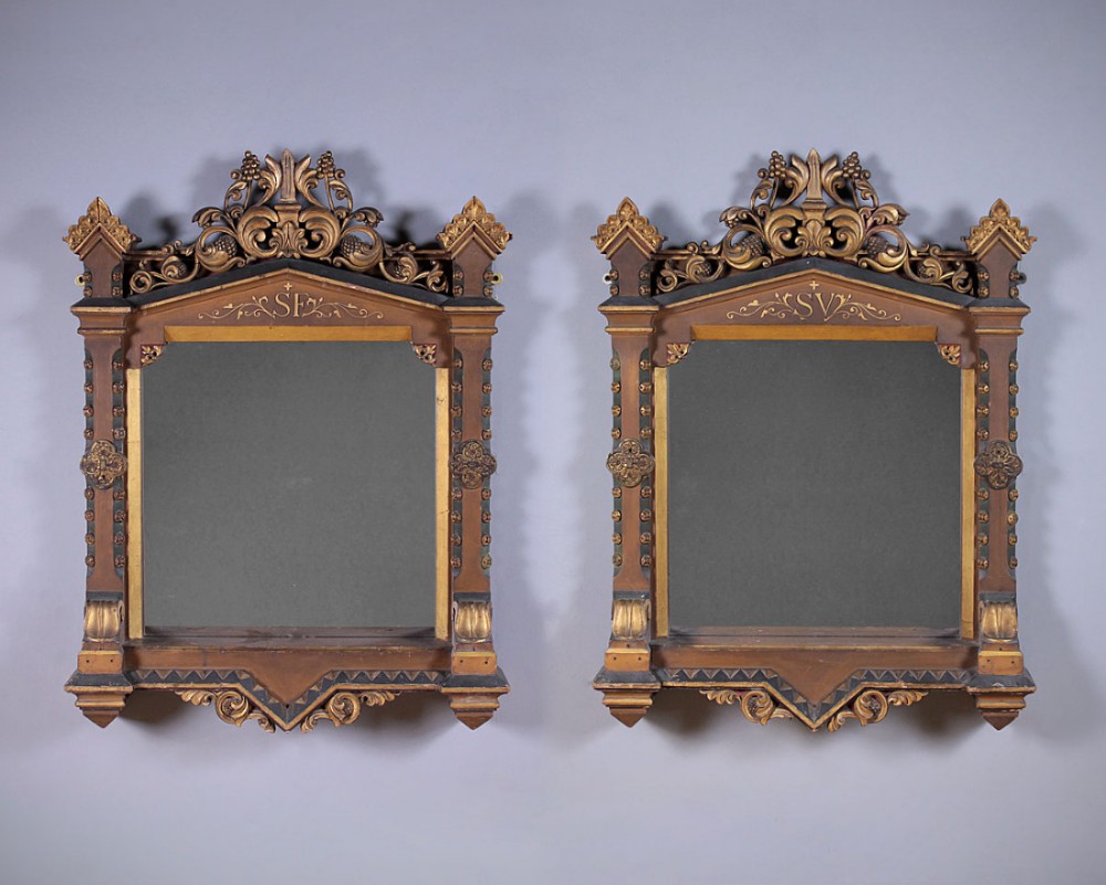 Pair 19th.c. Gothic Revival Gilt Frame Mirrors c.1860.