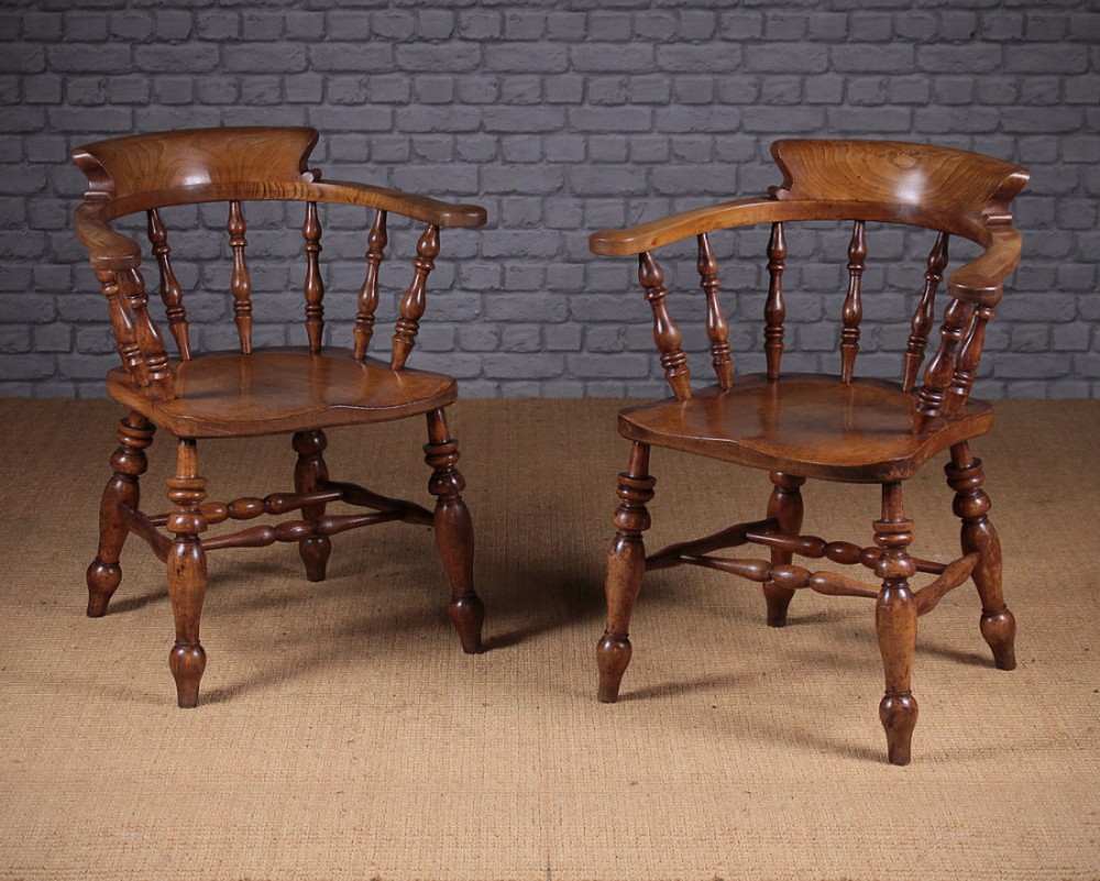 19th.c. Ash & Elm Smoker’s Bow Type Armchairs c.1880