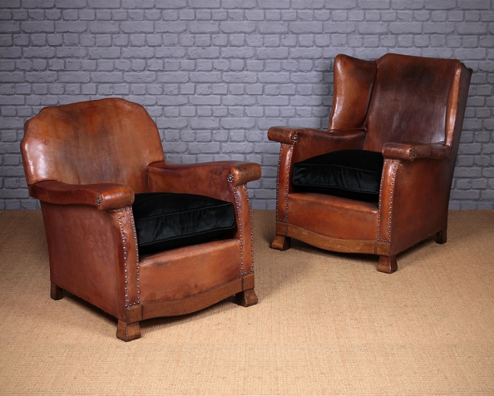 Pair Bothy Type Leather Armchairs c.1920.