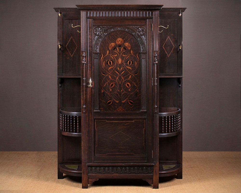 English Wardrobe & Hall Stand By Shapland & Petter c.1905.