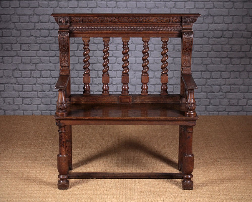 Late 19th.c. Renaissance Revival Carved Oak Hall Seat