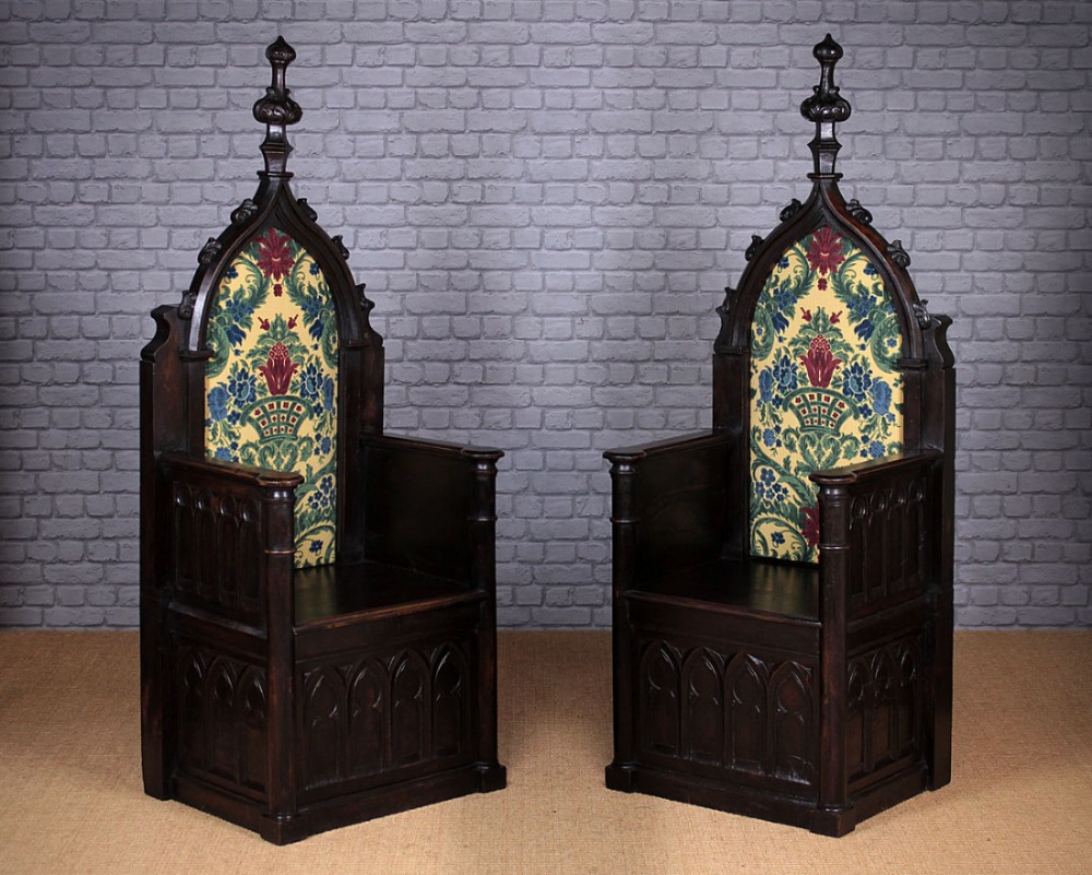 Pair of Gothic Throne Armchairs