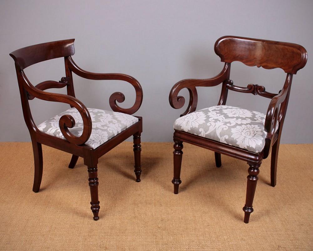 Two William IV Scroll Arm Desk Chairs c.1830.