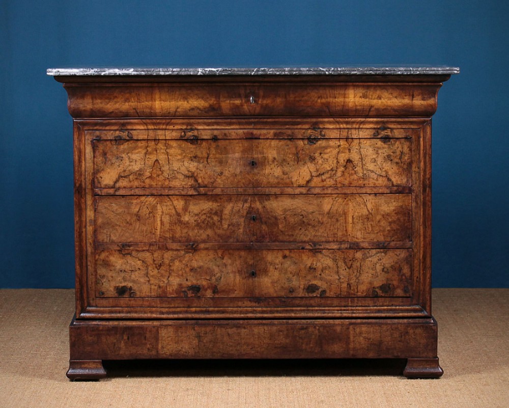 Burr Walnut & Marble Top Chest of Drawers c.1830.