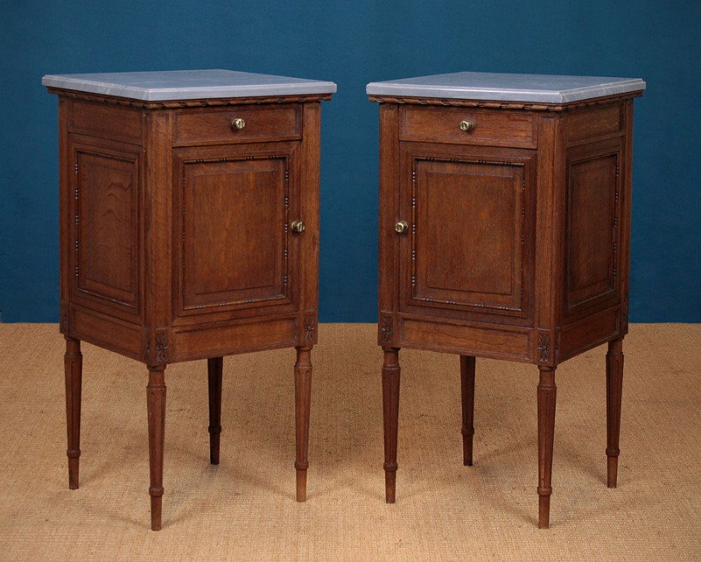 Pair Early 20th.c. French Oak Marble Top Bedside Cabinets c.1920.