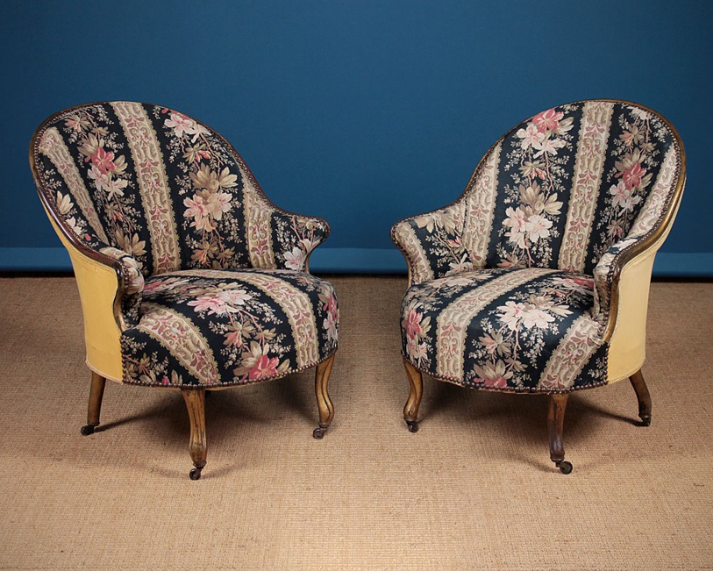 Pair Walnut & Gilded Side Chairs c.1895