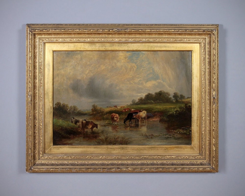 19th.c. English School Painting Of Cattle & River c.1880.