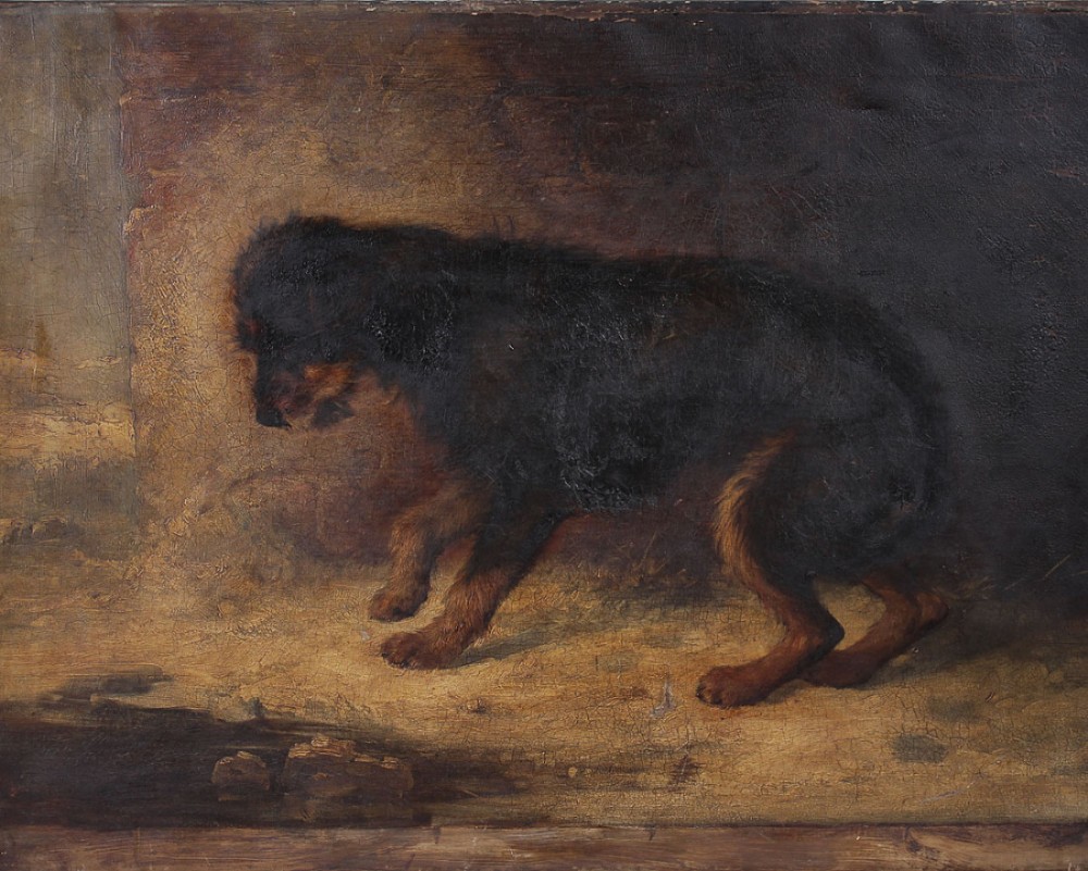 19th.c. Oil Painting of a Scolded Dog c.1890.