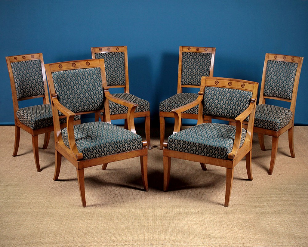 Suite of Six Biedermeier Satinwood Dining Chairs c.1840