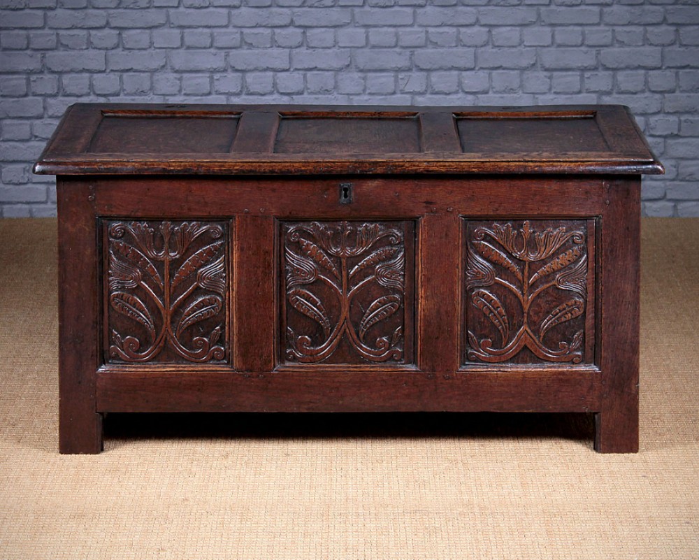 18th.c. Oak Coffer with Original Carved Panels c.1760
