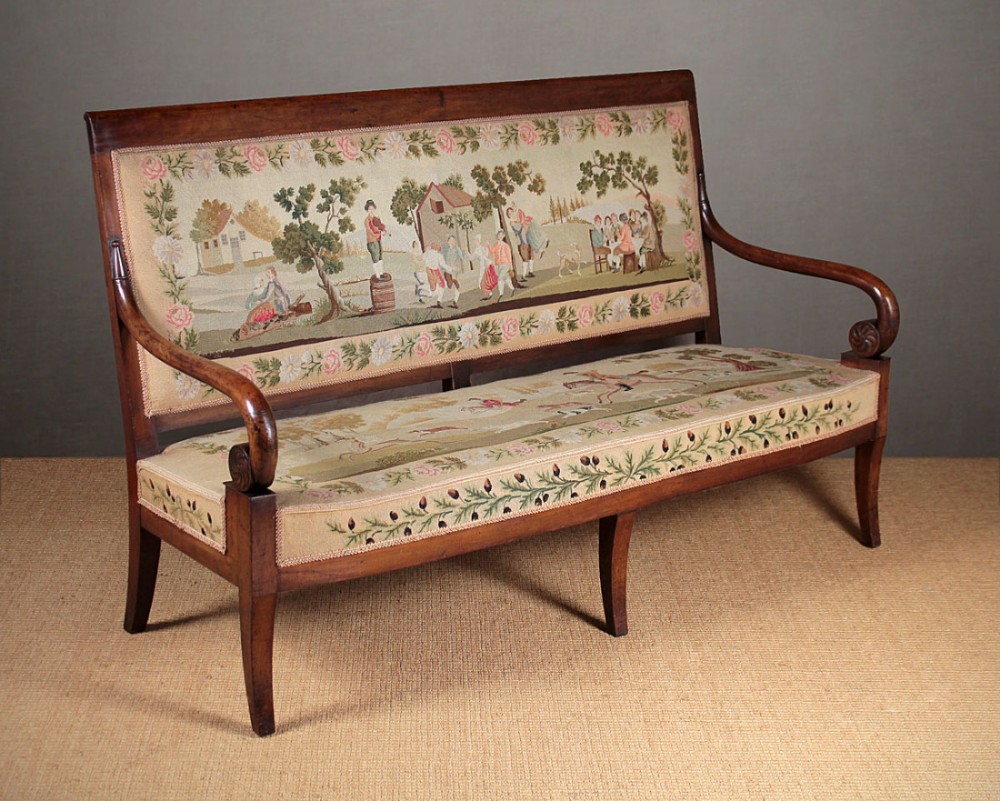 Walnut Settee With Original Embroidery Covers Dated 1834.