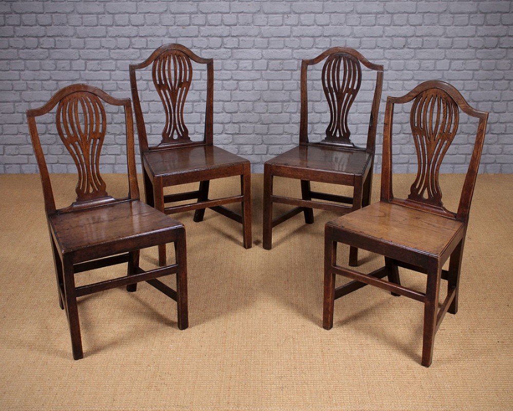 Four Late Georgian Country Chippendale Dining Chairs c.1810.
