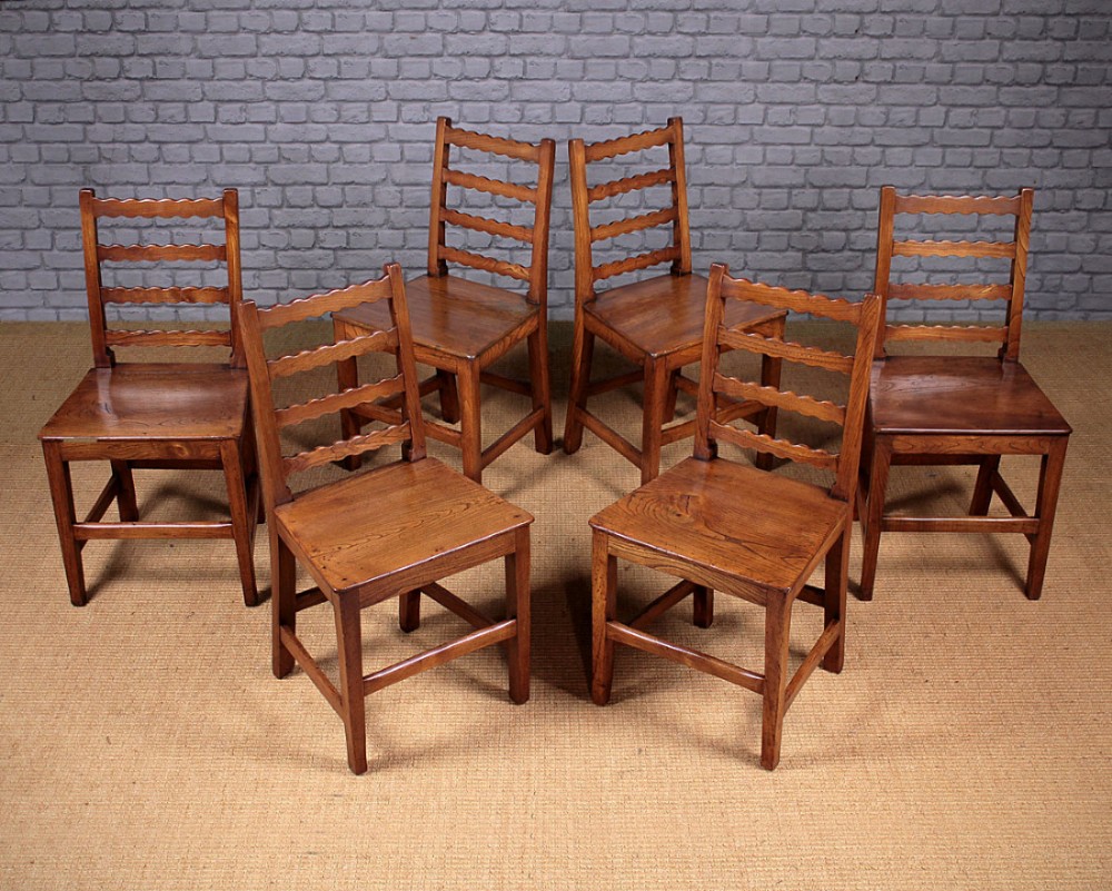 Six 19th.c. Elm Cottage Type Dining Chairs c.1880