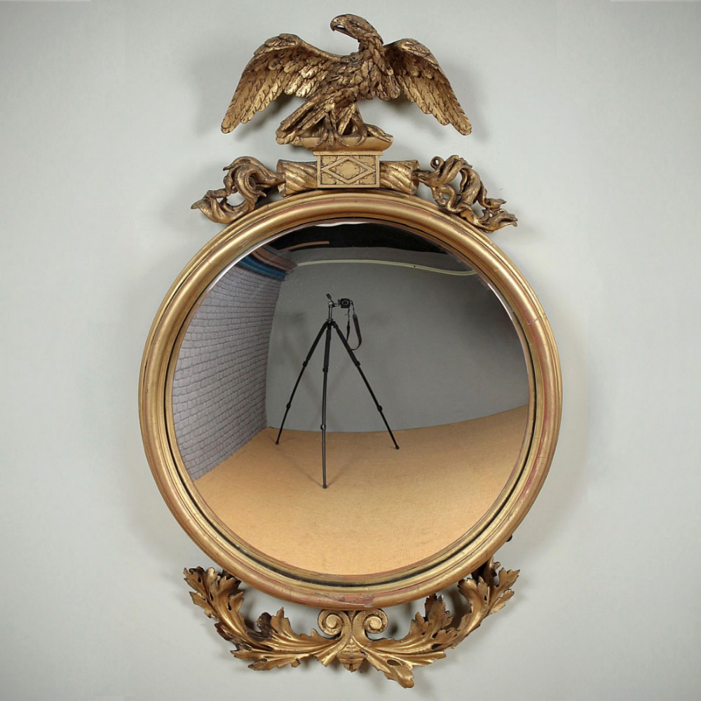 Unrestored Regency Giltwood Convex Mirror with Eagle c.1820.