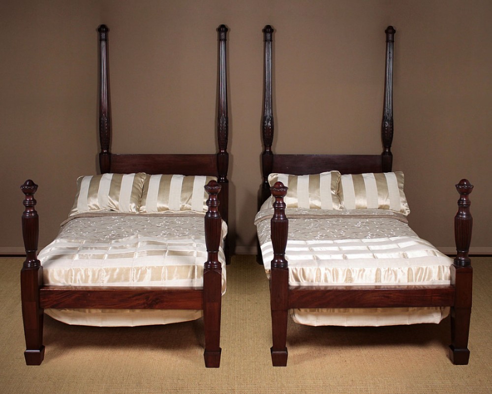 Pair Mahogany Four Poster Single Beds c.1890