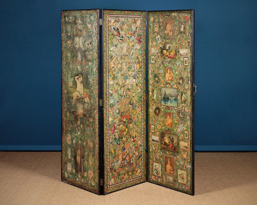 19th.c. Scrap Work Folding Screen Or Room Divider c.1880