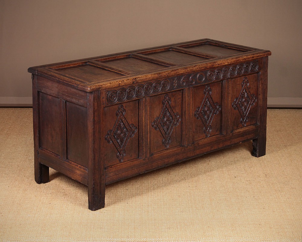 17th.c. Coffer with Original Carved Front Dated 1660.