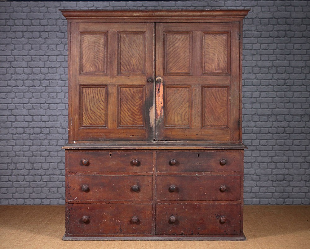 UNRESTORED PAINTED PINE HOUSEKEEPER’S CUPBOARD C.1860.