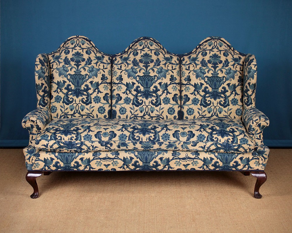 Long Queen Anne Style Wingback Settee c.1920.