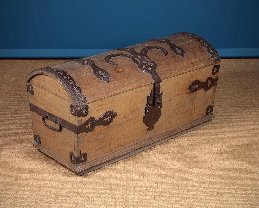 Oak Dome Top Chest with Decorative Ironwork c.1770.