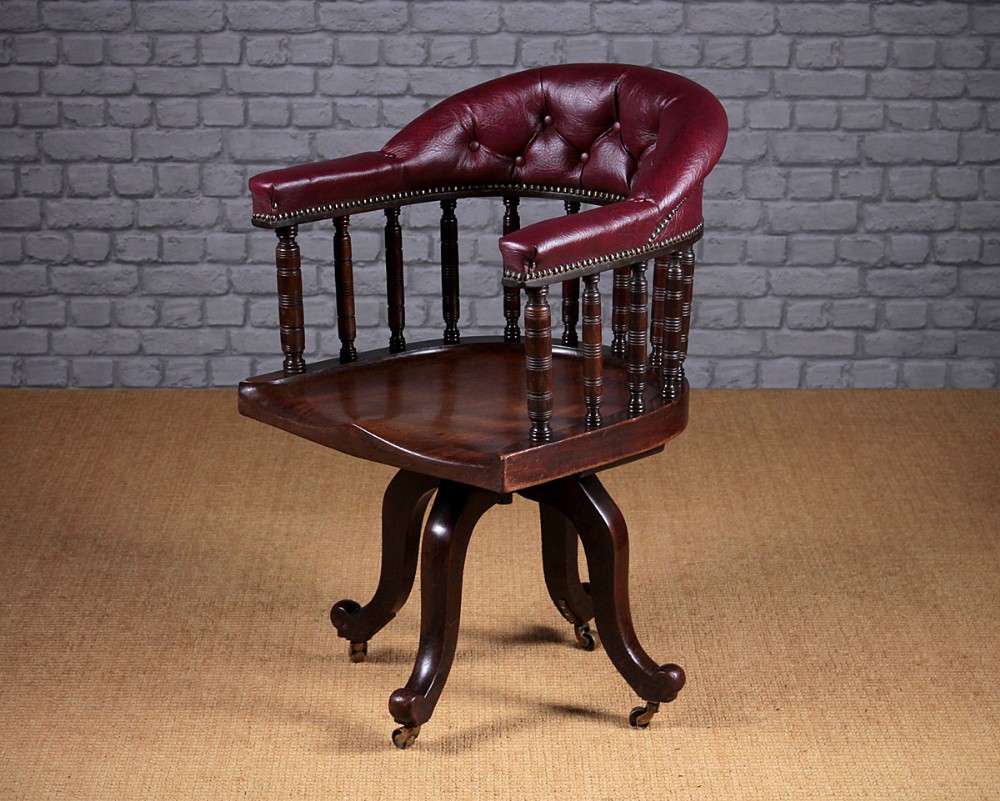 Walnut & Leather Revolving Desk Armchair by Maple & Co.c.1880.