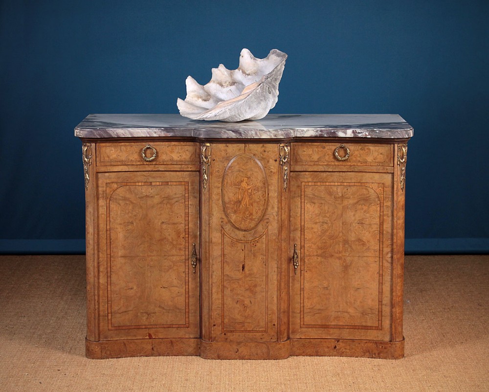 Edwardian Era Marble Top Breakfront Side Cabinet c.1905