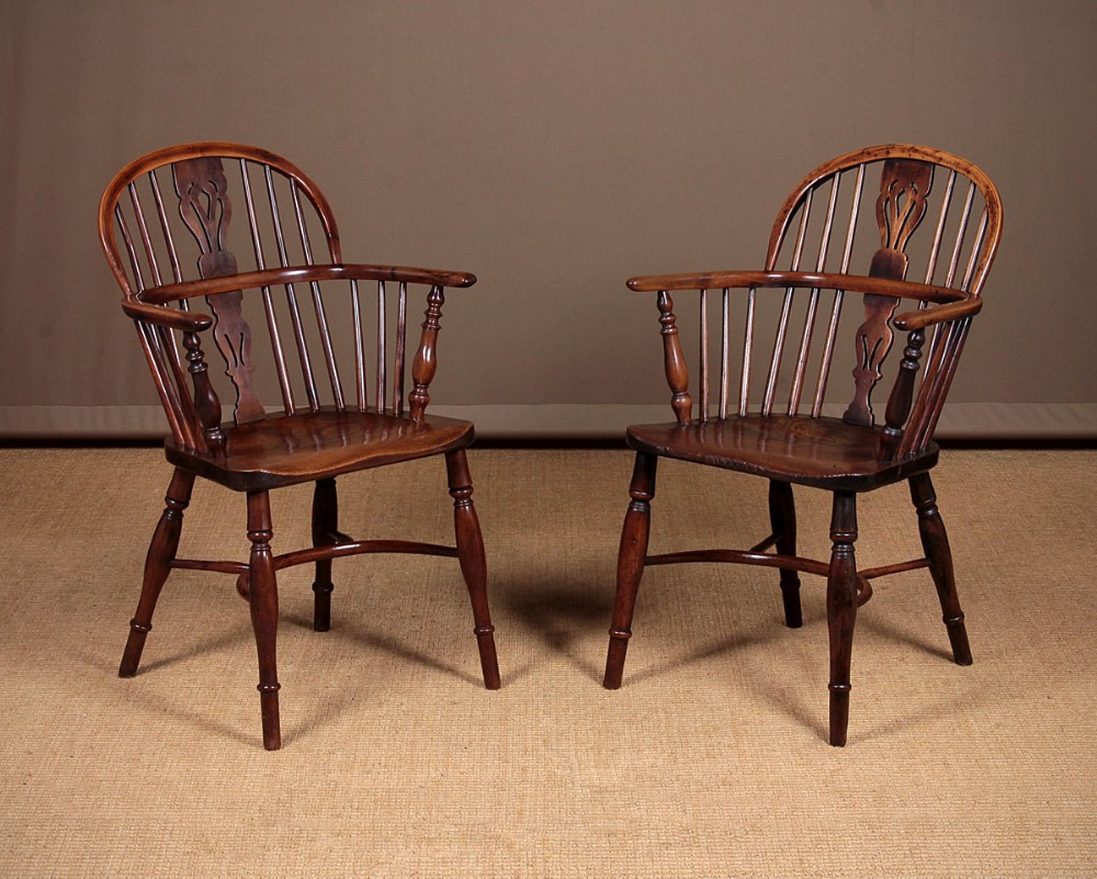 Pair of Yew Wood & Elm Windsor Chairs c.1840.