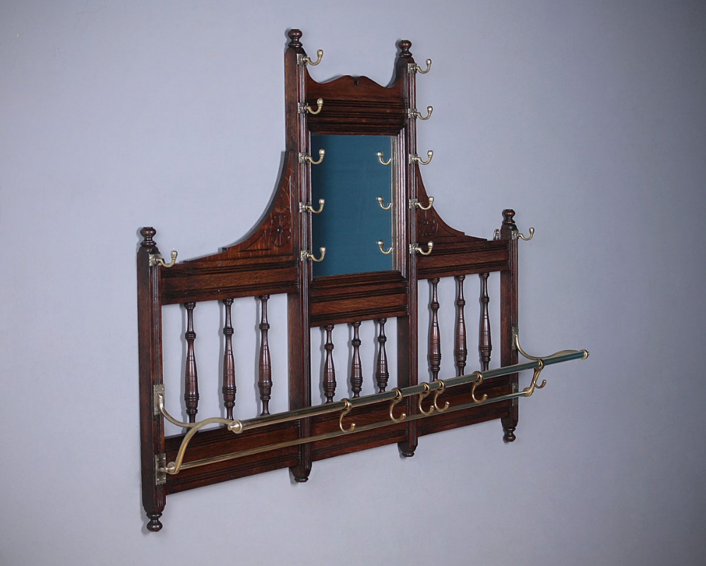 Oak Hall Mirror with Hat & Coat Rack c.1890.
