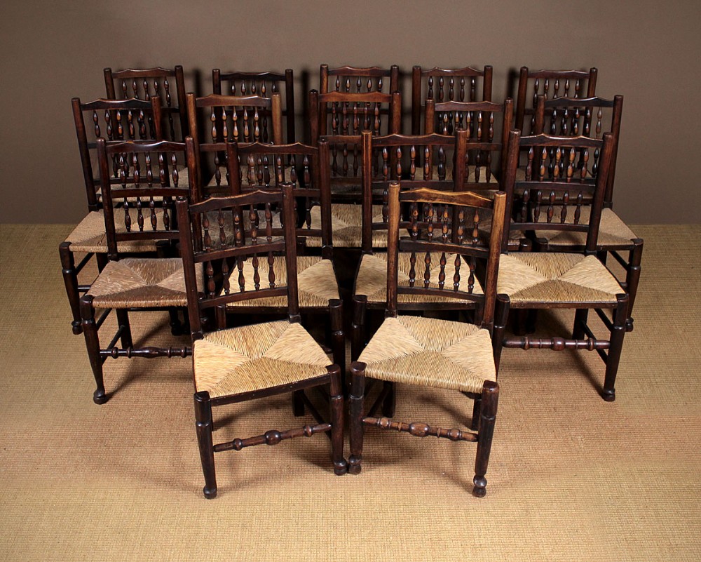 Sixteen Lancashire Spindleback Dining Chairs c.1800.
