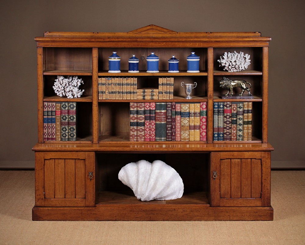 Pale Oak Gothic Open Bookcase c.1870.