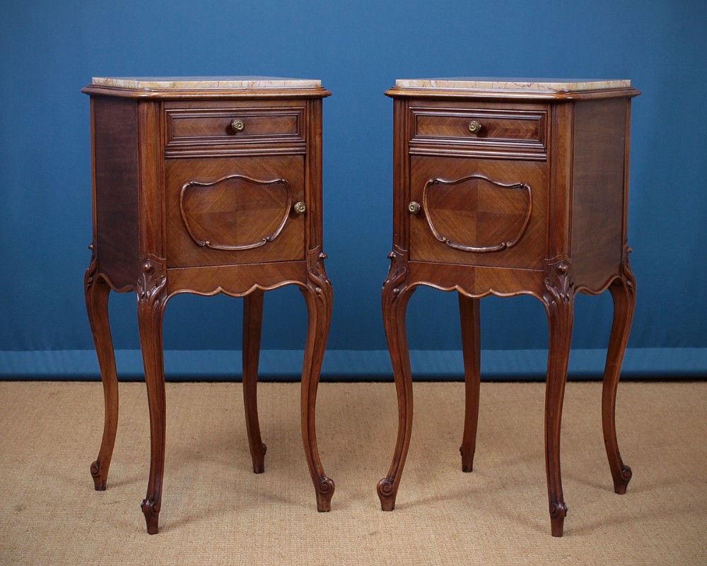 Pair Edwardian Era French Walnut Bedside Cabinets c.1910