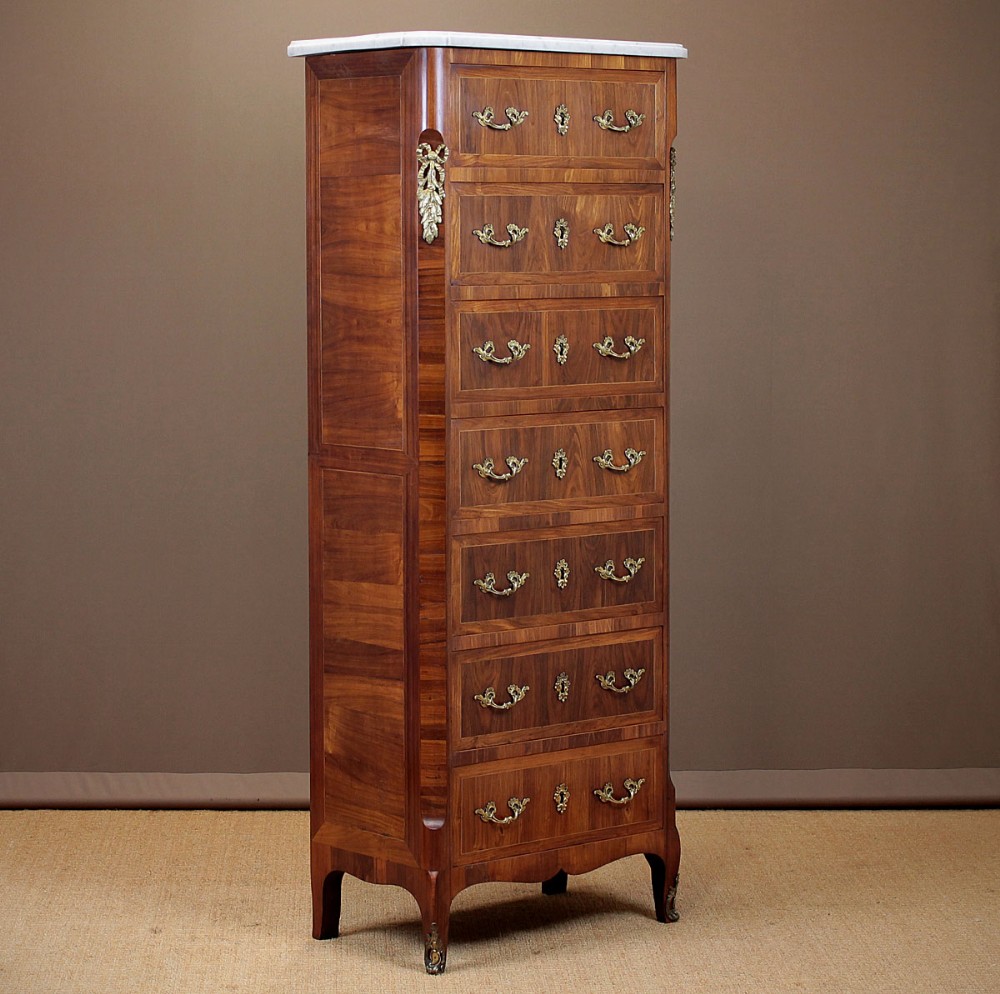 French Marble Top Semainier Chest of Drawers c.1900