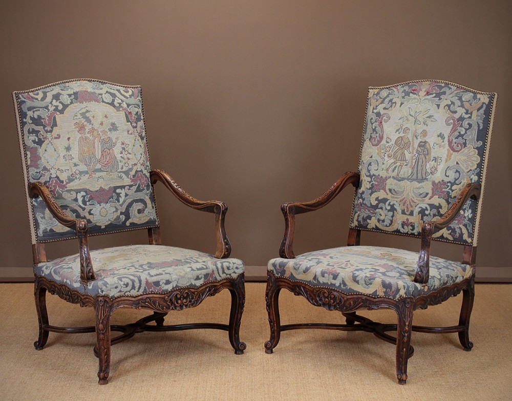 Pair of Large Tapestry Armchairs c.1920.