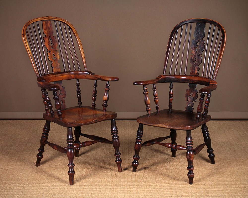 Pair Mid 19th.c. Broad Arm Windsor Armchairs c.1850
