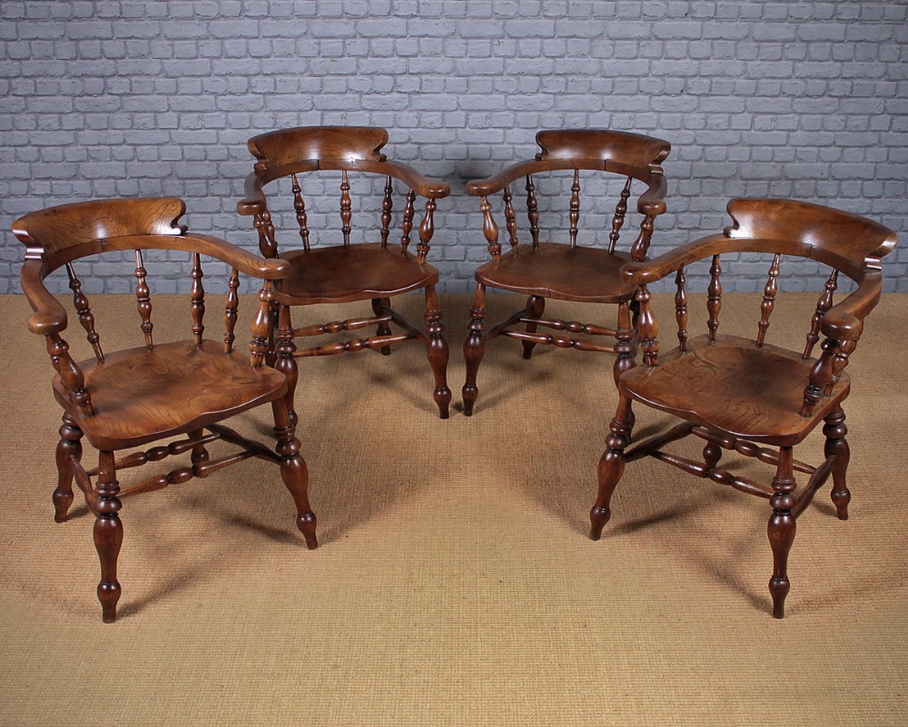 Set of Four Ash & Elm Armchairs c.1880.