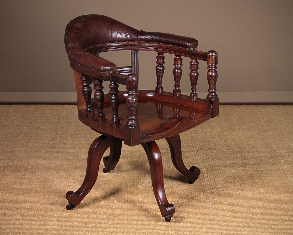 Walnut & Leather Revolving Desk Chair c.1890.