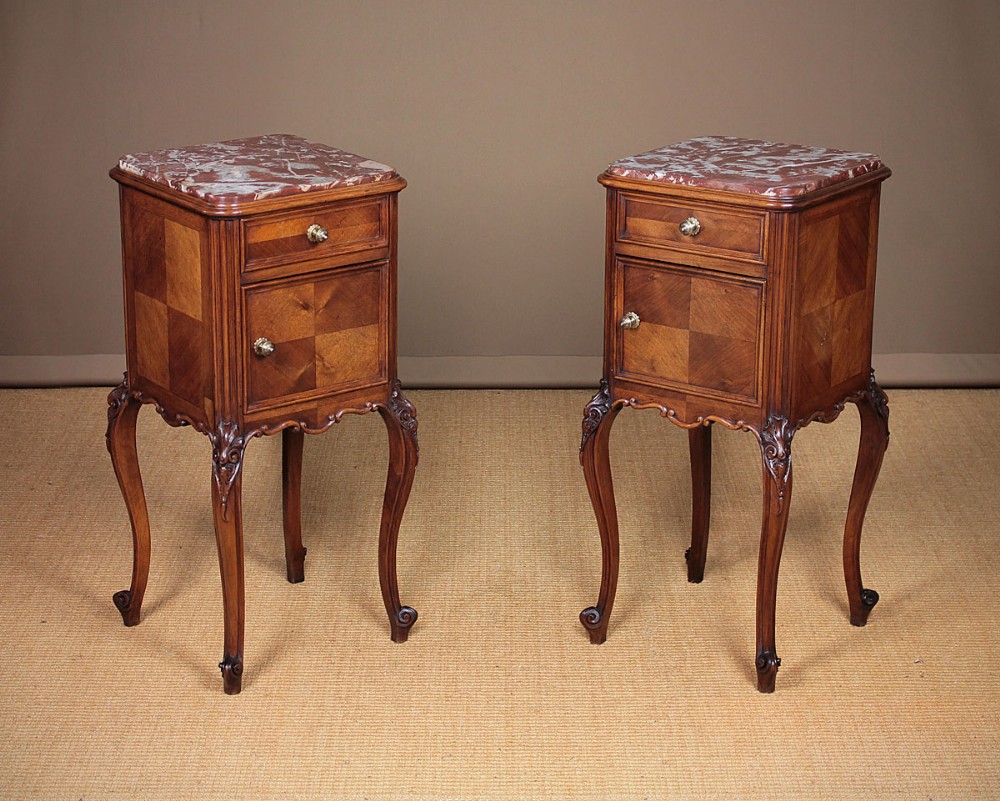 Pair Early 20th.c. French Walnut Bedside Cabinets c.1920