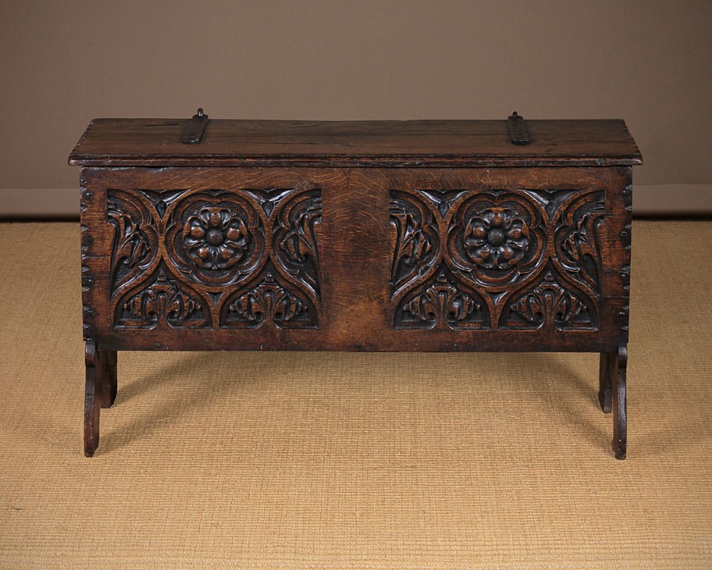 Carved Oak Six Plank Chest c.1880.