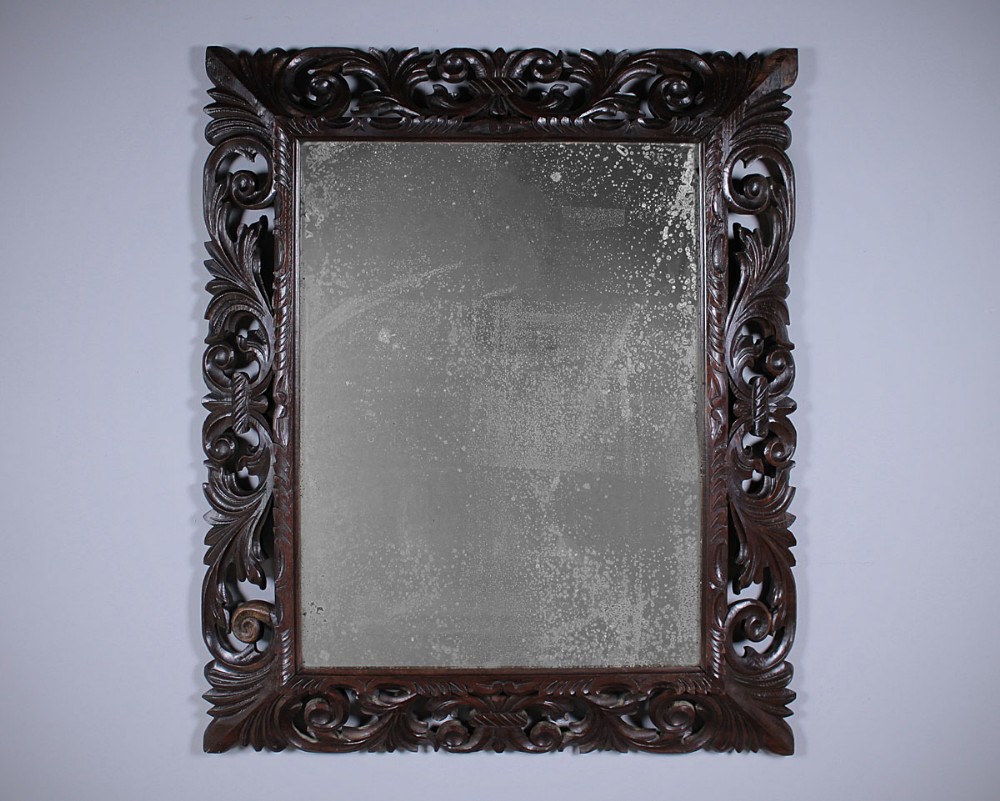 Carved Oak Cushion Frame Mirror c.1890.