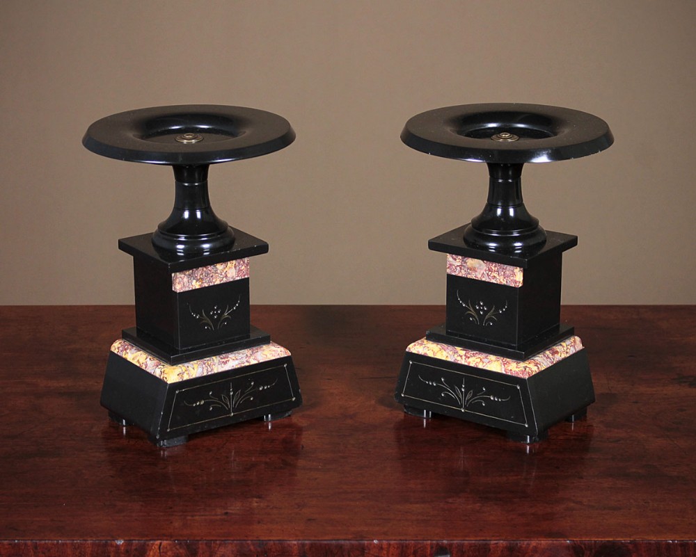 Pair Small 19th.c Black Marble Ornamental Tazzas c.1890
