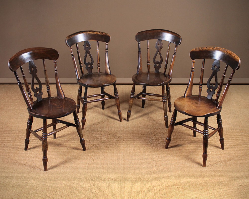 Four Ash and Elm Kitchen Dining Chairs c.1890