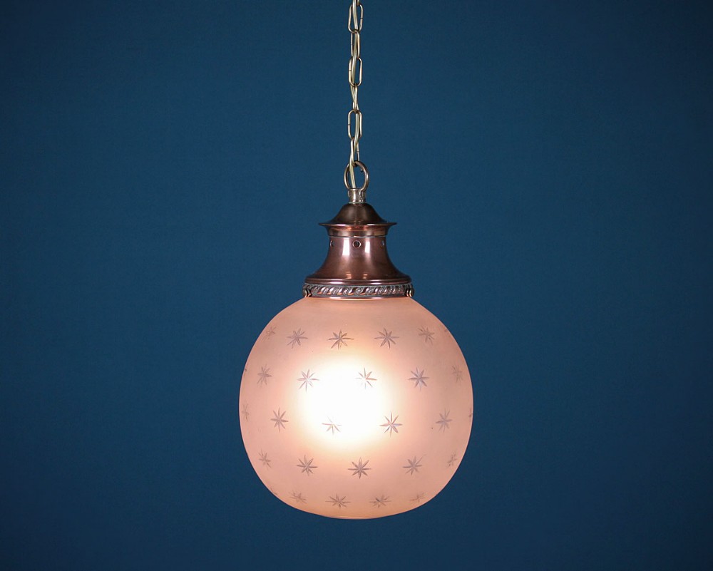 Frosted Glass Porch Light with Star Detail c.1910.