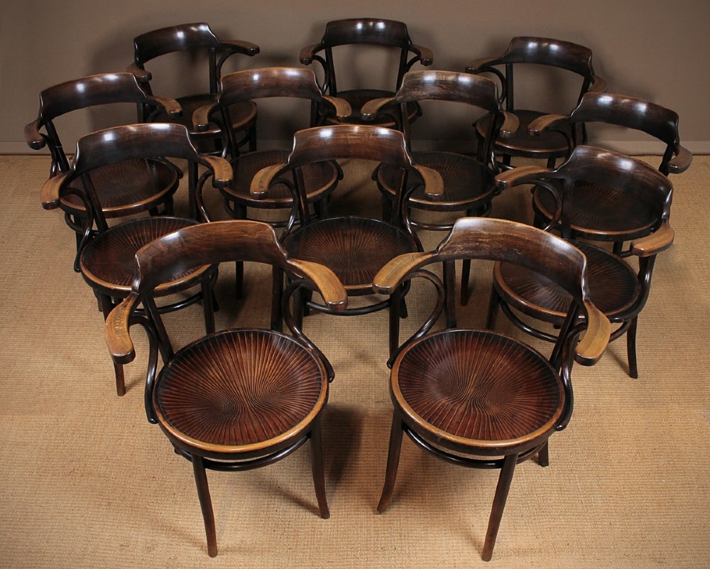Set 12 Early 20th.c. Bentwood Thonet Type Armchairs By Mazovia c.1910.