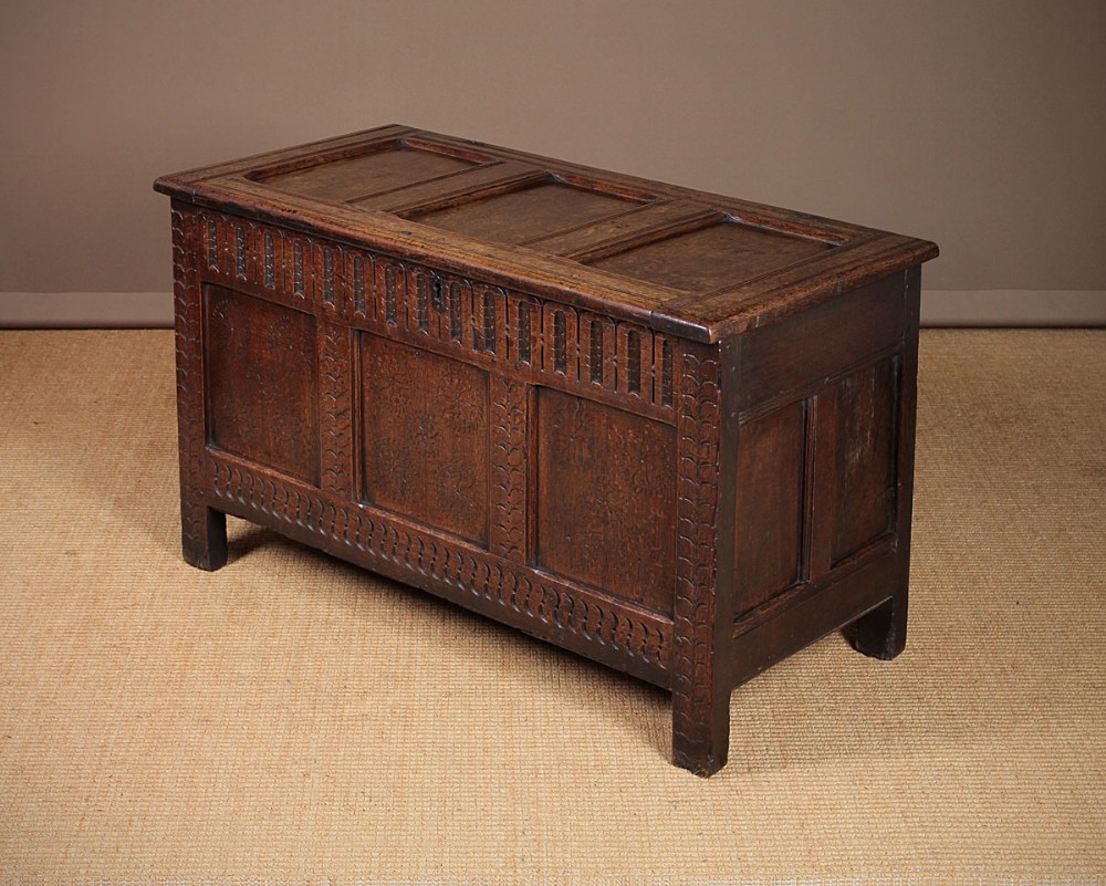 18th.c. Oak Coffer with Original Carved Front c.1760.