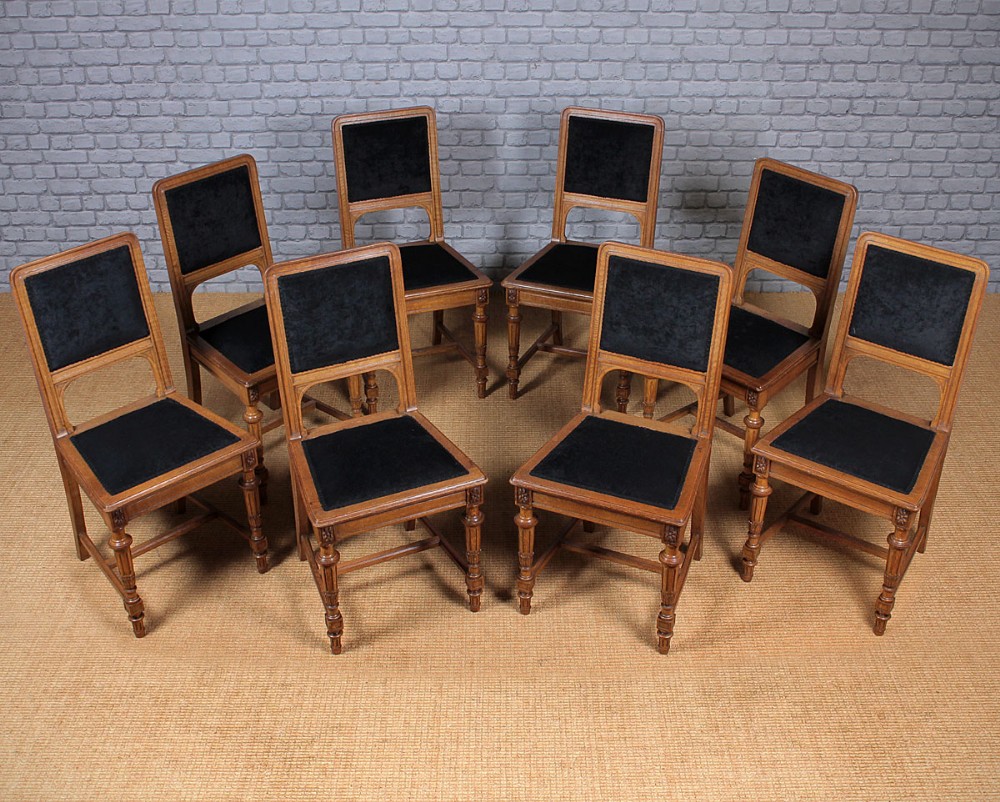 Set Eight Late 19th.c. Oak Dining Chairs c.1895.