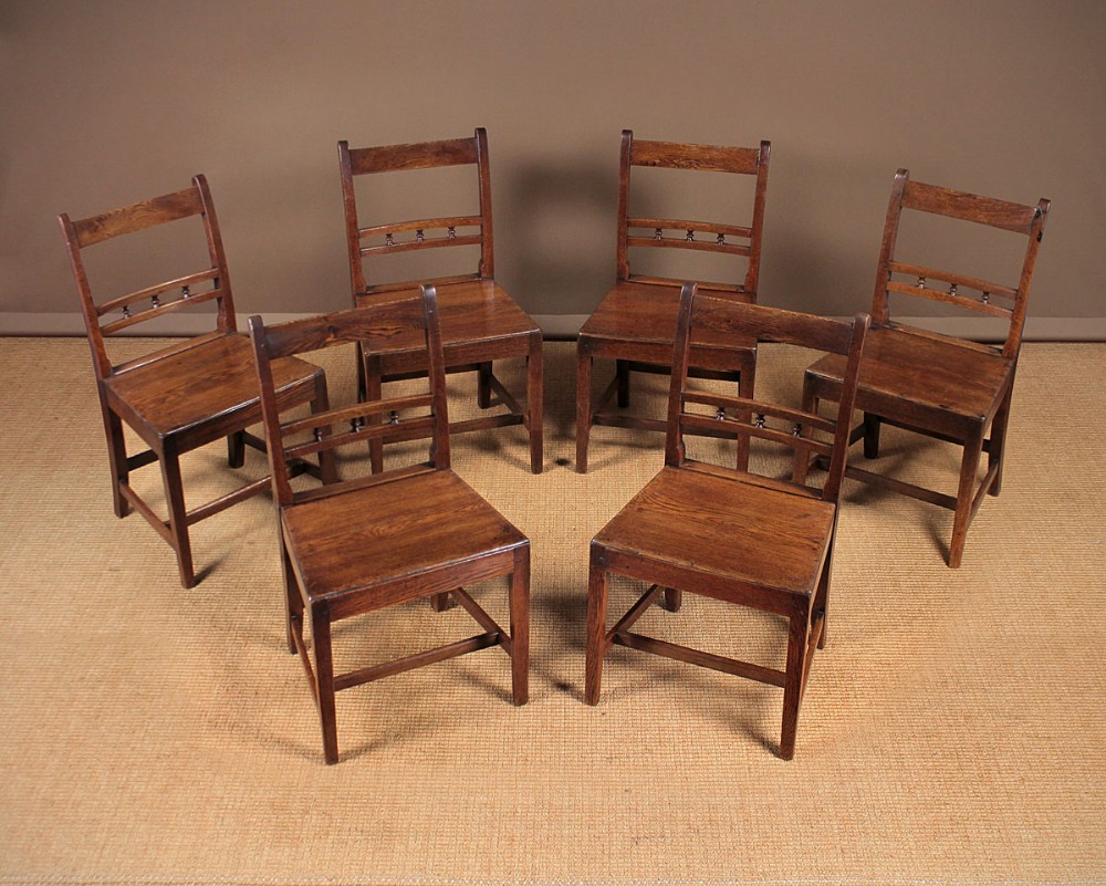 Set of Six Welsh Oak Cottage Dining Chairs c.1850.