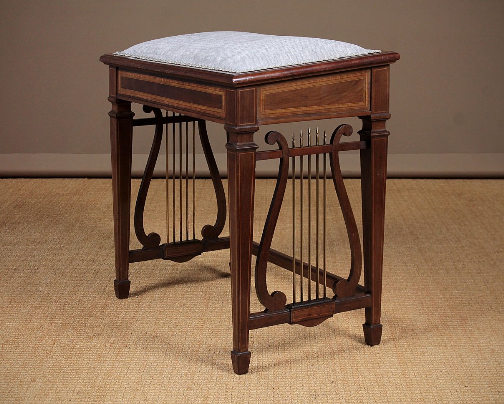 Edwardian Inlaid Mahogany Lyre End Music Stool c.1905.