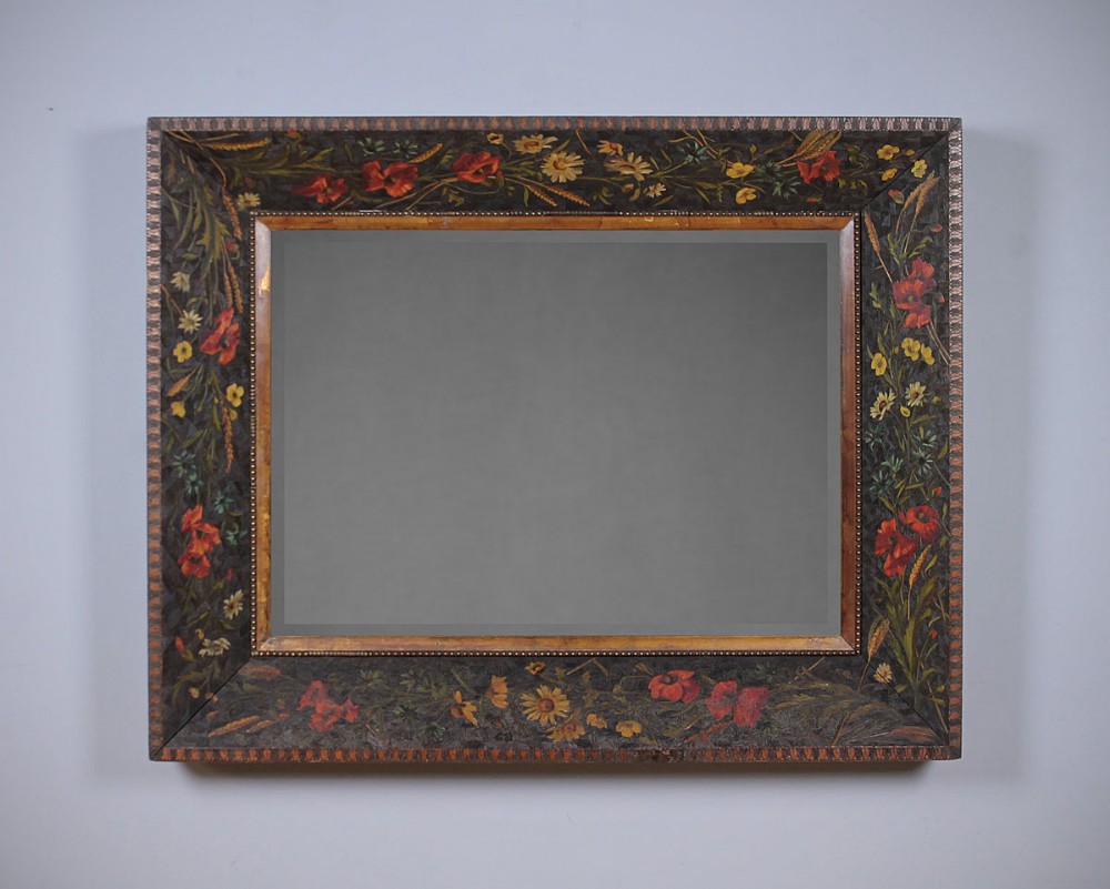 Late 19th.c. Floral Decorated Framed Mirror c.1890